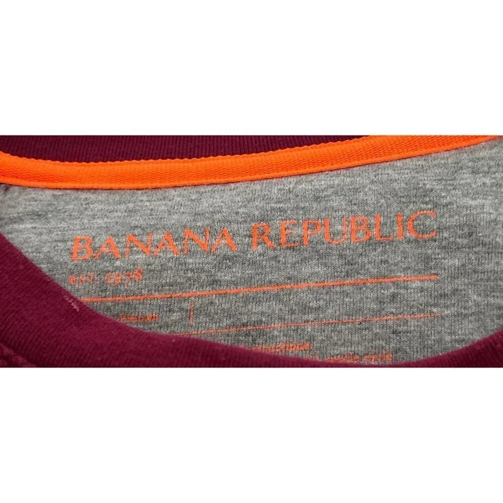 BANANA REPUBLIC Cotton Waffled Tee Sweatshirt Crewneck in Burgundy Size Med